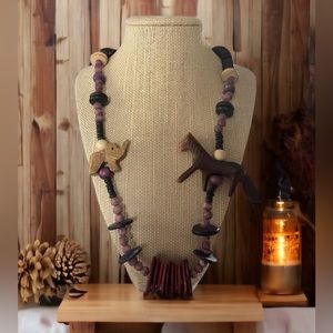 Vintage Hand Carved Wooden Animal Safari Necklace